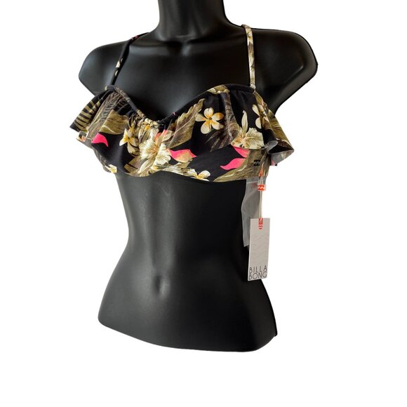 Billabong Other - BILLABONG Aloha Bandeau Bikini Top Sz L Black Tropical Floral Print Swim Two Way